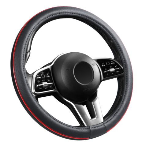 Bőrhatású Kormányvédő 38cm / Piros betétes