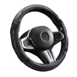   Genuine Leather Valódi bőr kormányvédő 38cm fekete-szürke DW-5002GRAY