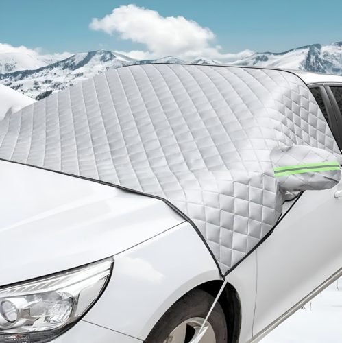 3 Rétegű mágneses szélvédő takaró – Thermo védelem, visszapillantóra is, fényvisszaverő csíkkal, 10db mágnessel