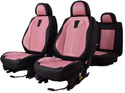 Toyota Hilux Vénusz  Méretezett Üléshuzat Bőr/Szövet -Rózsaszín/Fekete- Komplett Garnitúra