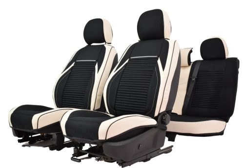 Hyundai  Santa Fe   Méretezett Üléshuzat Flora -Bőr/Szövet -Fehér/Fekete- Komplett Garnitúra