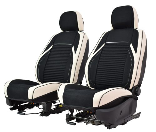 Hyundai  Santa Fe   Flora Bőr/Szövet Méretezett Üléshuzat -Fehér/Fekete- 2 Elő Ülésre