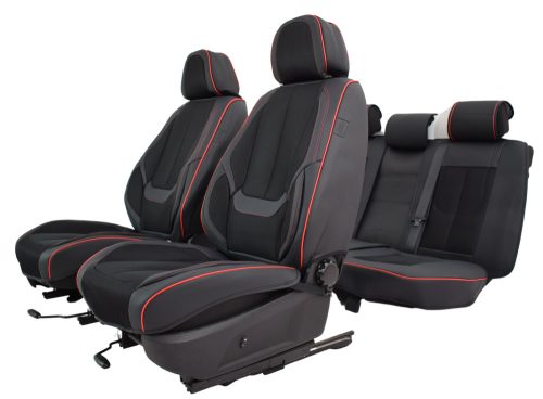 Audi A4 Victoria  Méretezett Üléshuzat Bőr/Szövet -Piros/Fekete- Komplett Garnitúra
