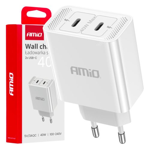 Amio Gyors Hálózati Töltő 2x USB-C 40W