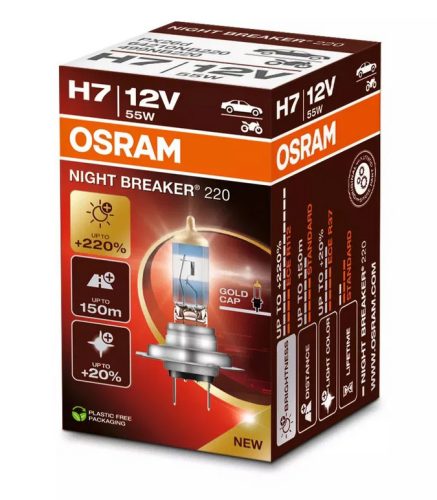 Osram , Izzó 12V H7 55W +220% NIGHT BREAKER, Darabos