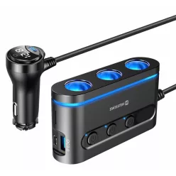 Szivargyújtó elosztó + 2x USB-C + 1x USB | Swissten