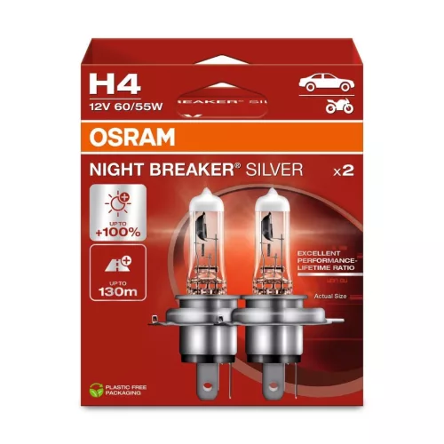 OSRAM Night Breaker Silver H4, 12V, (60/55W) autóizzó (2db)|Osram