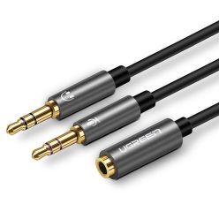   UGREEN AUX audio splitter fülhallgató mikrofon 3,5 mm-es mini jack kábel, 28 cm (fekete-szürke)