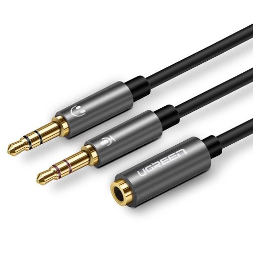 UGREEN AUX audio splitter fülhallgató mikrofon 3,5 mm-es mini jack kábel, 28 cm (fekete-szürke)