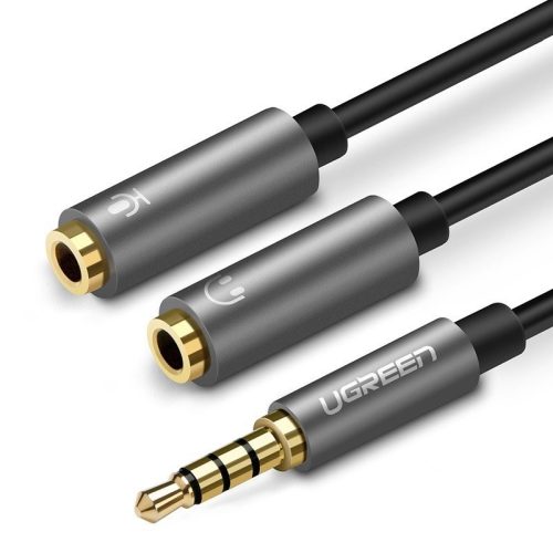 UGREEN AUX audio elosztó 3,5 mm-es mini jack kábel (férfi) fejhallgatóhoz mikrofonhoz (női), 20 cm (fekete-szürke)