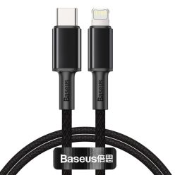   Baseus USB-C - Lightning kábel, nagy szúrósságú fonott, 20 W, 5 A, PD, 1 m (fekete)