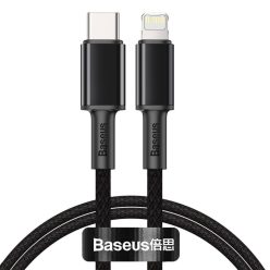   Baseus USB-C - Lightning kábel, nagy szúrósságú fonott, 20 W, 5 A, PD, 2 m (fekete)