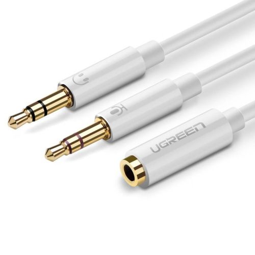 UGREEN AV140 Audio elosztó, AUX fejhallgató mikrofon 3,5 mm-es mini jack kábel, 28 cm, ABS (fehér)