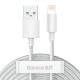 Baseus Simple Wisdom USB-világítás kábel, 2.4A, 1.5m, 2db (fehér)