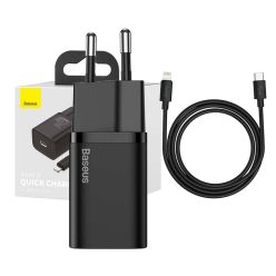   Baseus Super Si USB-C gyorstöltő, 20W, 1 m-es USB-C-Lightning kábellel (fekete)