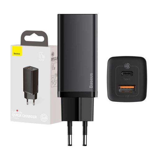 Baseus GaN2 Lite fali töltő, USB USB-C, 65 W, EU (fekete)