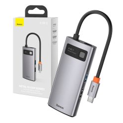   Baseus Metal Gleam Series 4 az 1-ben hub, USB-C - USB 3.0 + USB 2.0 + HDMI + USB-C PD (szürke)