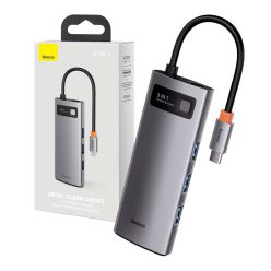   Baseus Metal Gleam Series 5 az 1-ben hub, USB-C - 3x USB 3.0 + HDMI + USB-C PD (szürke)