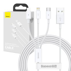   Baseus Superior Series 3 az 1-ben USB-kábel, USB - micro-USB / USB-C / Lightning, 3,5 A, 1,2 m (fehér)