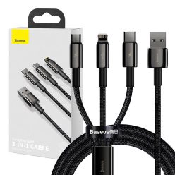   Baseus Tungsten Gold 3 az 1-ben USB-kábel, USB - micro-USB / USB-C / Lightning, 3,5 A, 1,5 m (fekete)