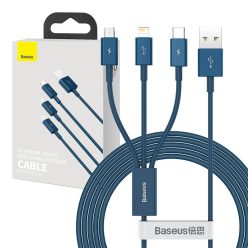   Baseus Superior Series 3 az 1-ben USB-kábel, USB-Micro USB / USB-C / Lightning, 3,5 A, 1,5 m (kék)