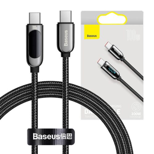 Baseus USB-C-USB-C kábel kijelzővel, 100 W, 1 m (fekete)