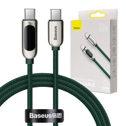   Baseus USB-C USB-C kábel, tápellátás kijelzővel, 100 W, 1 m (zöld)