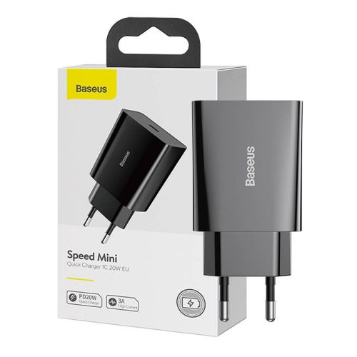 Baseus Speed Mini gyorstöltő, USB USB-C, PD, 3A, 20 W (fekete)