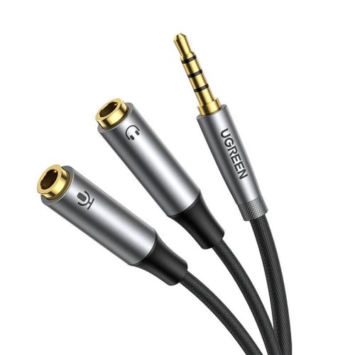 UGREEN AV192 AUX audio elosztó kábel, mini jack 3,5 mm fejhallgató mikrofon, 20 cm (szürke)