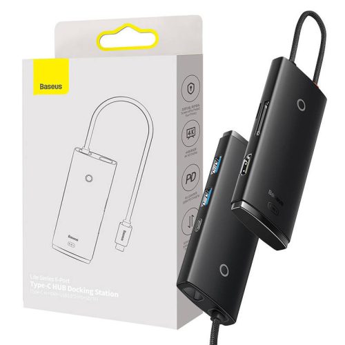 Baseus Lite Series 6 az 1-ben hub, USB-C - 2x USB 3.0 + USB-C PD + HDMI + SD/TF (fekete)