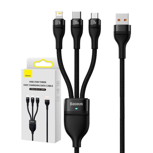 Baseus Flash Series 3 az 1-ben USB-kábel, USB-C micro USB Lightning, 100W, 1.2m (fekete)