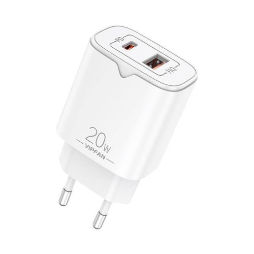 VFAN E08 hálózati töltő, USB USB-C, 20W PD QC 3.0 (fehér)