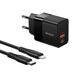   Mcdodo CH-1952 USB USB-C fali töltő, 20W-os USB-C Lightning kábel (fekete)