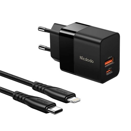 Mcdodo CH-1952 USB USB-C fali töltő, 20W-os USB-C Lightning kábel (fekete)