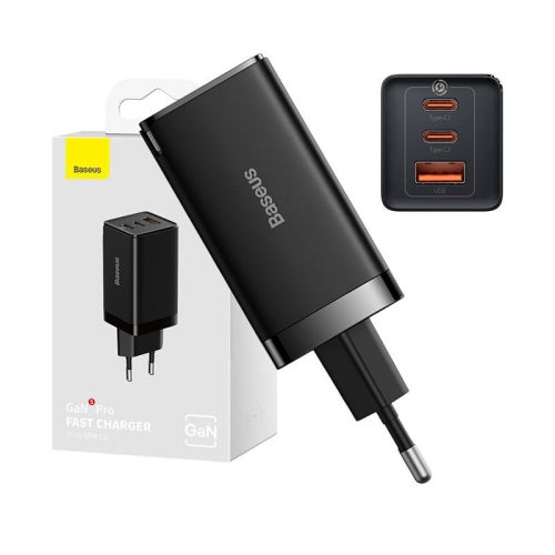 Baseus GaN5 Pro Töltő, 2xUSB-C USB, 65W (fekete)