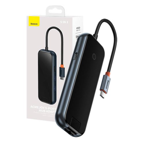 Baseus AcmeJoy 5 az 1-ben hub, USB-C - 2xUSB 3.0, USB 2.0, USB-C PD, RJ45 (sötétszürke)