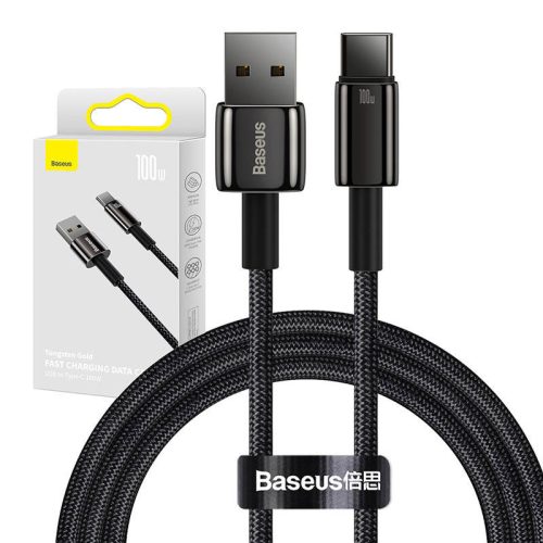 Baseus Tungsten Gold USB - USB-C kábel, 100W, 1m (fekete)