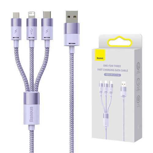 Baseus StarSpeed 3 az 1-ben kábel USB - USB-C Micro-USB Lightning, 3,5A, 1.2m (lila)