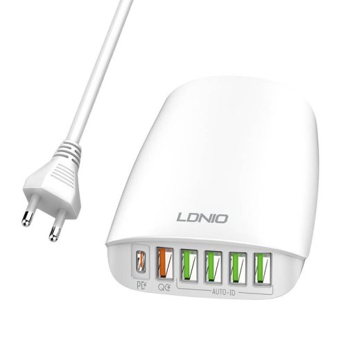 LDNIO A6573C EU 5USB, USB-C 65W fali töltő Tápkábel