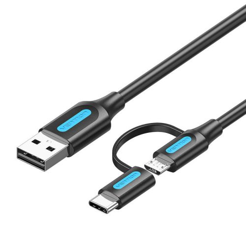 Kábel 2in1 USB 2.0 USB-C/Micro USB Vention CQDBF 1m (fekete)