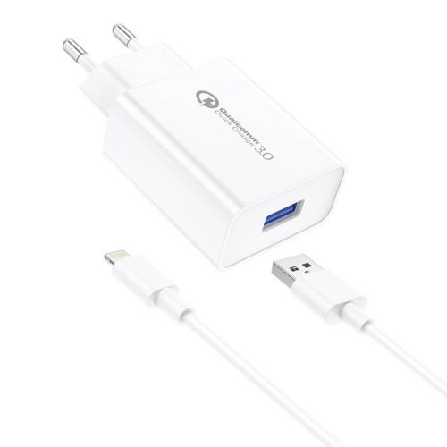 Foneng EU13 fali töltő USB Lightning kábel, 3A (fehér)