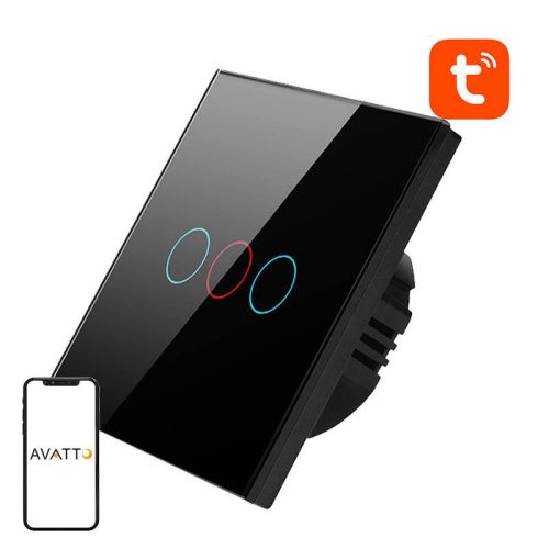 Intelligens villanykapcsoló WiFi Avatto TS02-EU-B3 3-utas (fekete)