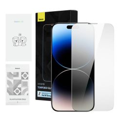   Baseus edzett üvegfólia kijelzővédő Iphone 14 Pro Max (2db) 2 tisztító készlettel és porálló szerelőszerszámmal