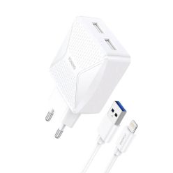   Foneng EU35 2x USB fali töltő USB-Lightning 2.4A kábel (fehér)