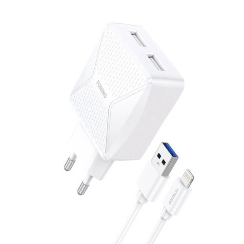 Foneng EU35 2x USB fali töltő USB-Lightning 2.4A kábel (fehér)