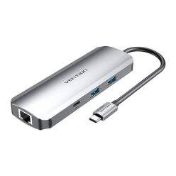   USB-C Docking Station to HDMI, USB-C, 2x USB3.0, RJ45, SD, TF, TRRS 3.5mm, PD 0.15m Vention TOMHB (gray)