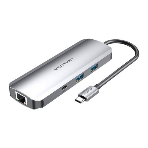 USB-C Docking Station to HDMI, USB-C, 2x USB3.0, RJ45, SD, TF, TRRS 3.5mm, PD 0.15m Vention TOMHB (gray)