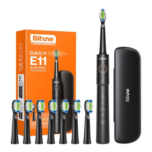 Sonic toothbrush with tips set and travel case BV E11 (Black)