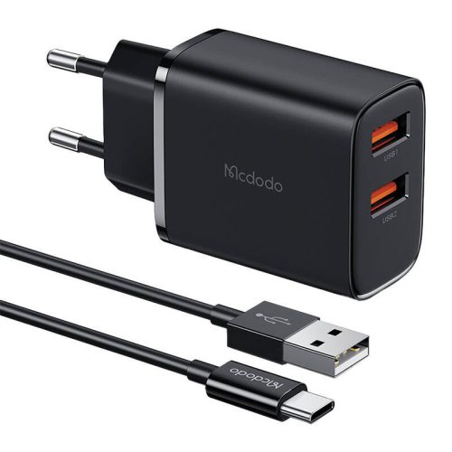 Mcdodo CH-5072 USB-A*2, 12W-os töltő USB-A USB-C kábelre (fekete)