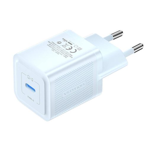 Fali töltő, Vention, FEPL0-EU, USB-C, 20W, GaN (kék)